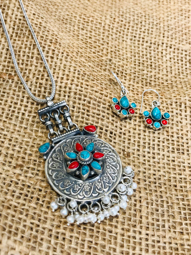 Ethnic Tibetan Silver Pendant Set